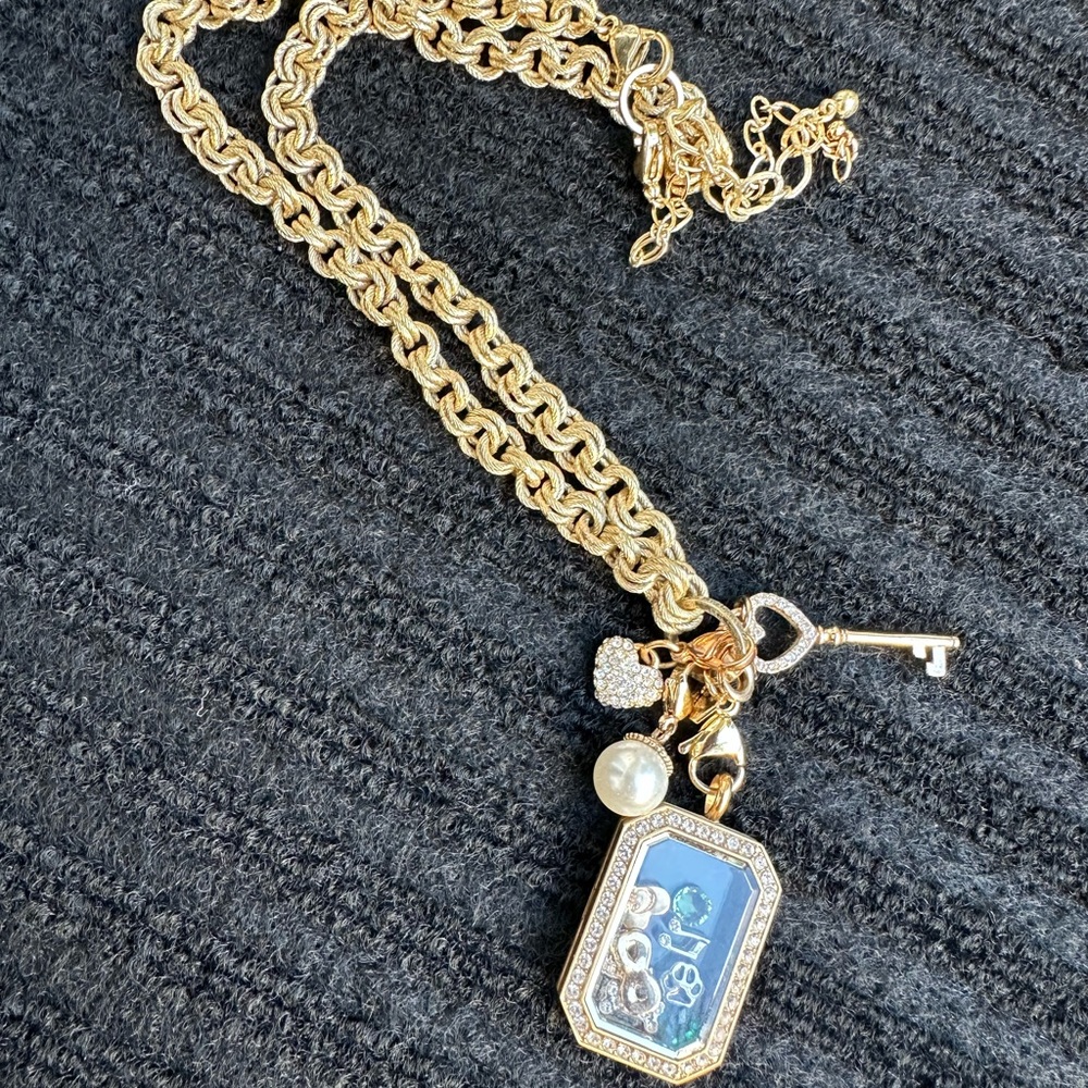 Origami Owl Gold Necklace with Charms